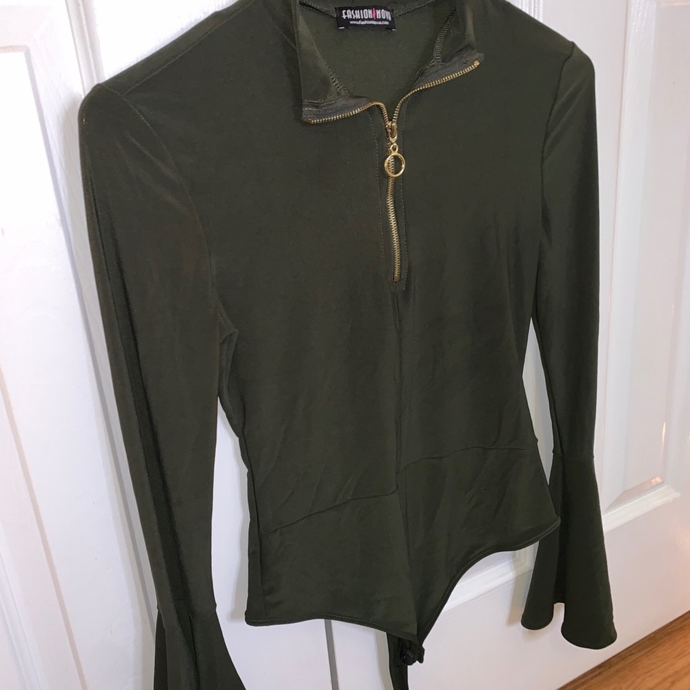 Olive Green bell sleeve bodysuit